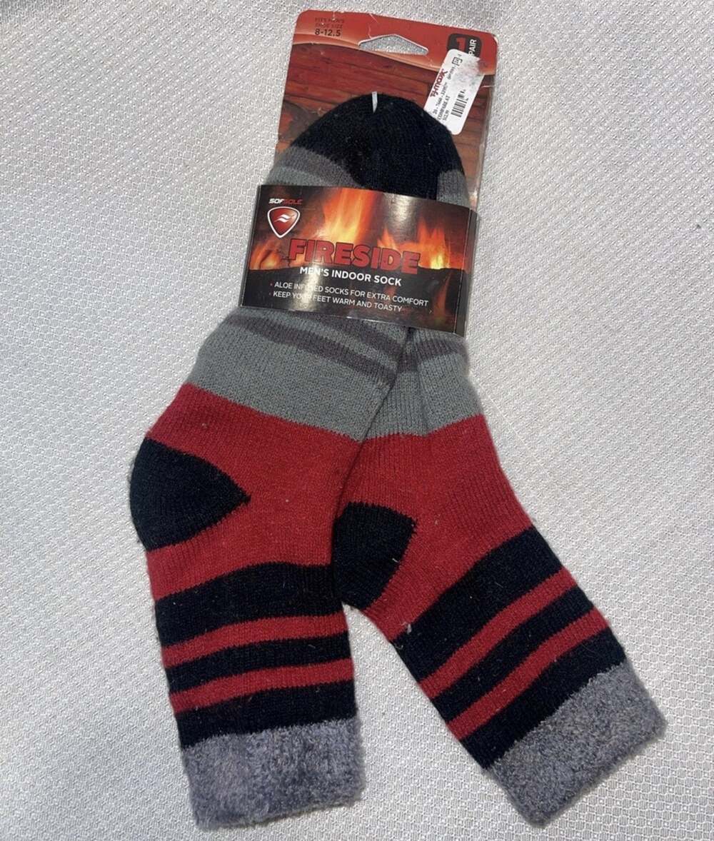 SOFSOLE Men's Thermal Indoor Socks Striped Red Black Gray Size 8-12.5 1 Pair